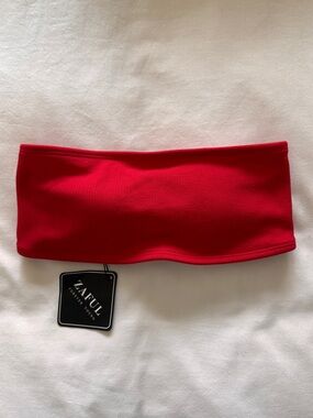 Zaful NWT Red ribbed bikini top small bandeau strapless swim suit bathing suit